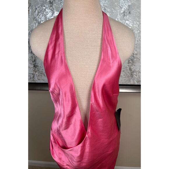 Retrofete Valeria Halterneck Open Back High Slit Maxi Dress in Candy Pink Sz L - Picture 4 of 8